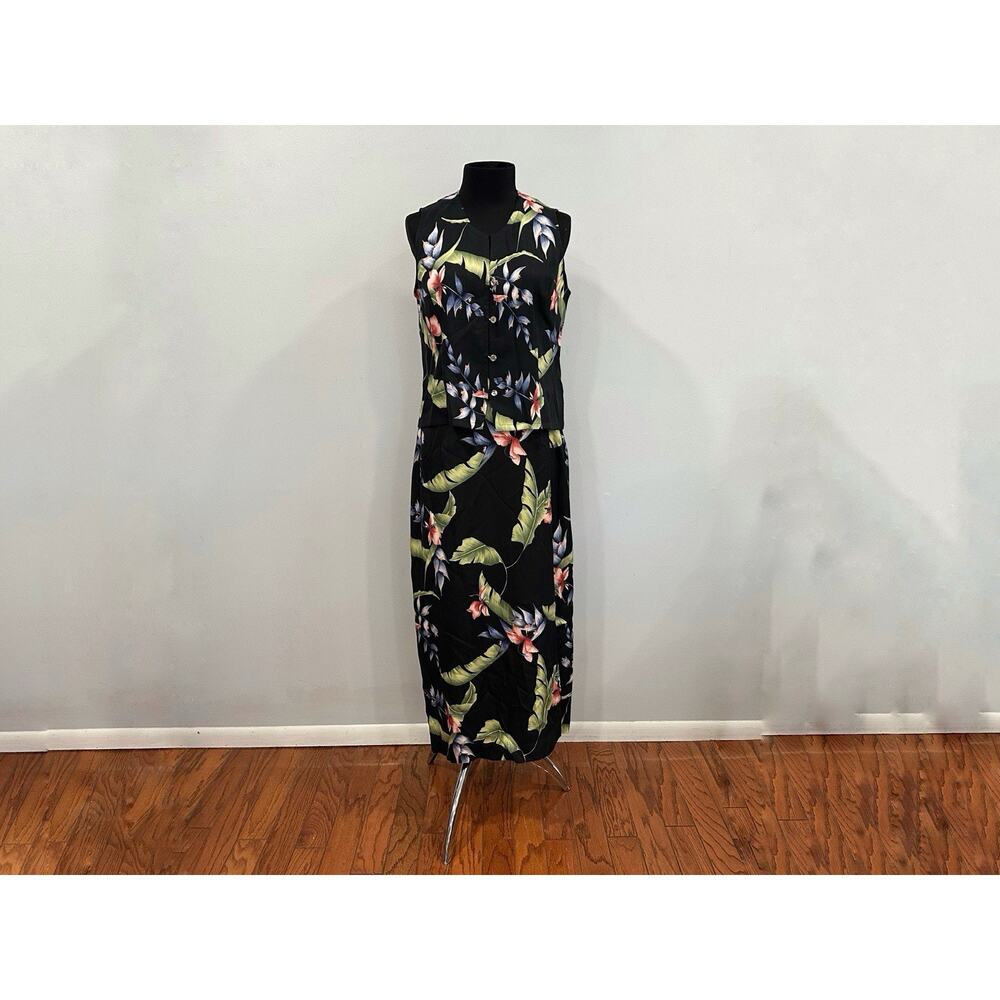 Tommy Bahama Black Floral 100% Silk Top Skirt Set Medium/ 12